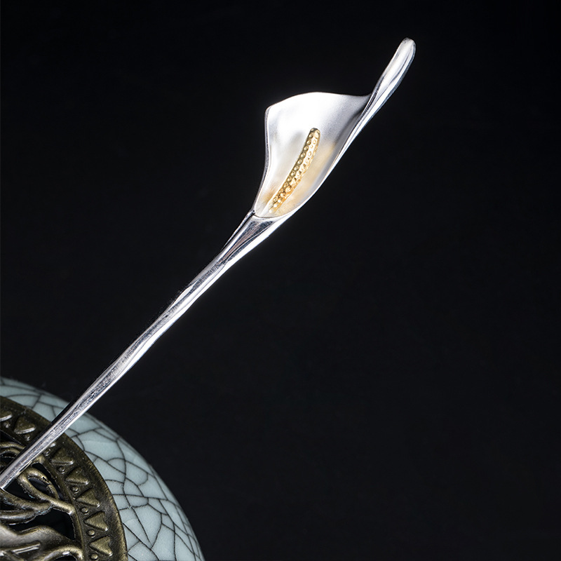 925 prata esterlina natural calla lírio hairpin para mulheres chinês estilo retro grampo de cabelo feminino vintage jóias acessórios