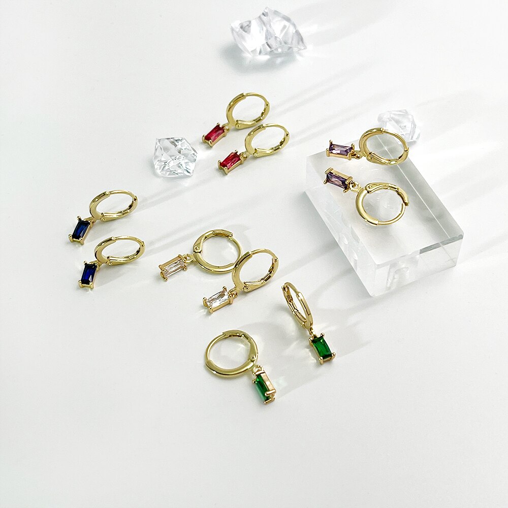 Peri&#39;sbox Sparkly Minimalistische Vierkante Zirkoon Messing Hoop Earring Voor Vrouwen Multi Kleur Rechthoek Zirkoon Huggie Oorbellen Meisje