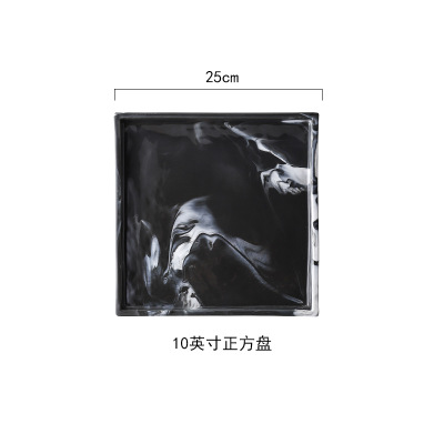 Black Chinese Ink Painting Ceramic Storage Tray Jewelry Display Porcelain Plate Dessert Snack Cake Plate Restaurant Serving Tray: Black Square