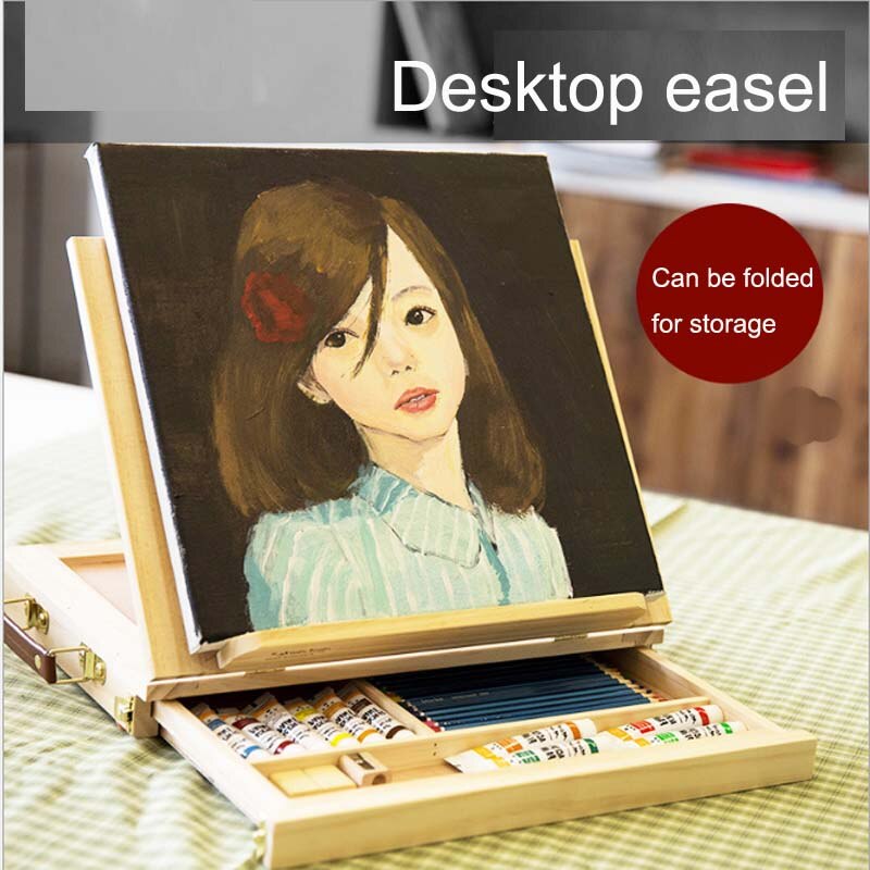 8K Desktop easel Sketchpad Wooden drawer folding Portable watercolor easel Oil painting box Sketch sketching board: Default Title