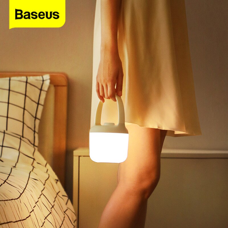 Baseus portátil luzes da noite 3000-6000k stepless escurecimento lâmpada de mesa quarto luz recarregável luzes led ao ar livre luz de acampamento