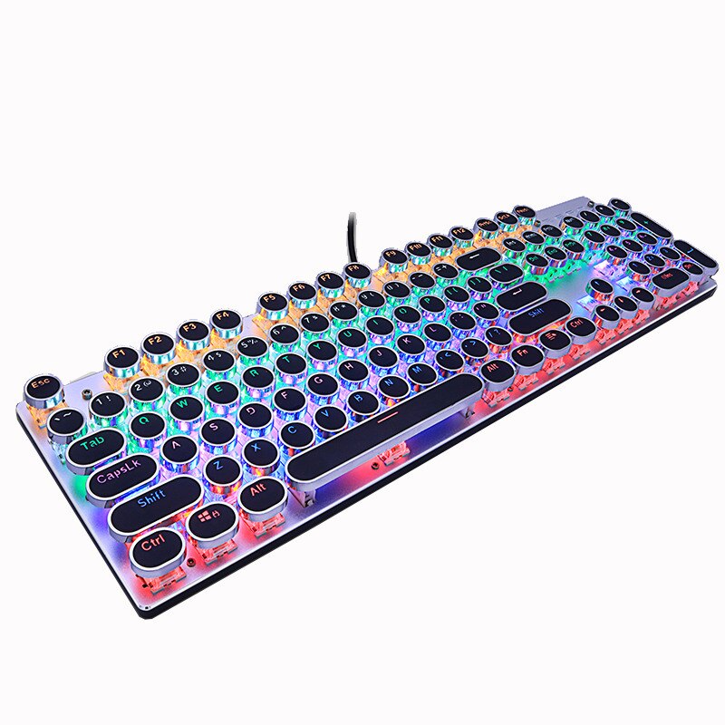 METOO-ZERO Round Keycap Gaming Mechanical Keyboard Blue Black Red Switch Anti-Ghosting USB Wired LED Backlight Keyboard for PC: 104 round key black / Black switch