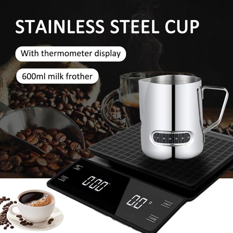 500ml/17oz Stainless Steel Milk Foaming Jug With Thermometer Pull Flower Cup Milk Pot Milk Frothing Frother Pitcher