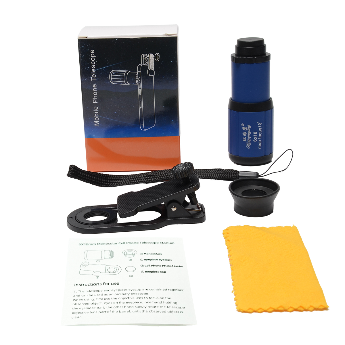 HD 6X Telefonobjektiv Kamera Telezoom Monokular Teleskop Teleskopfokus Kompaktes Min-Objektiv + SelfieTripod für alle Smartphones: Blau