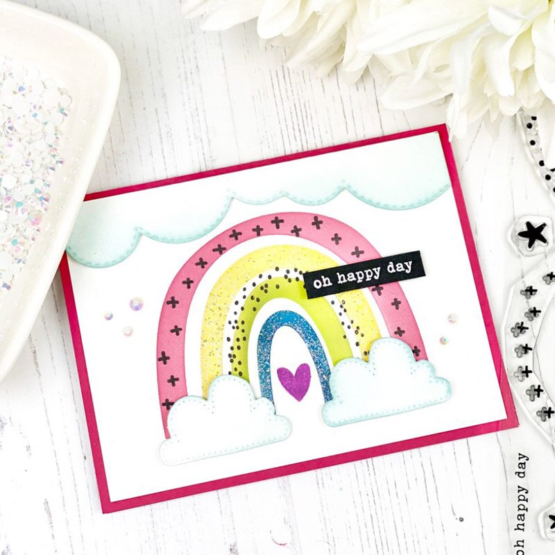 Troqueles de corte de arcoíris divertidos, frases, venas, sellos transparentes, plantillas para manualidades, álbum de recortes, tarjetas de papel,