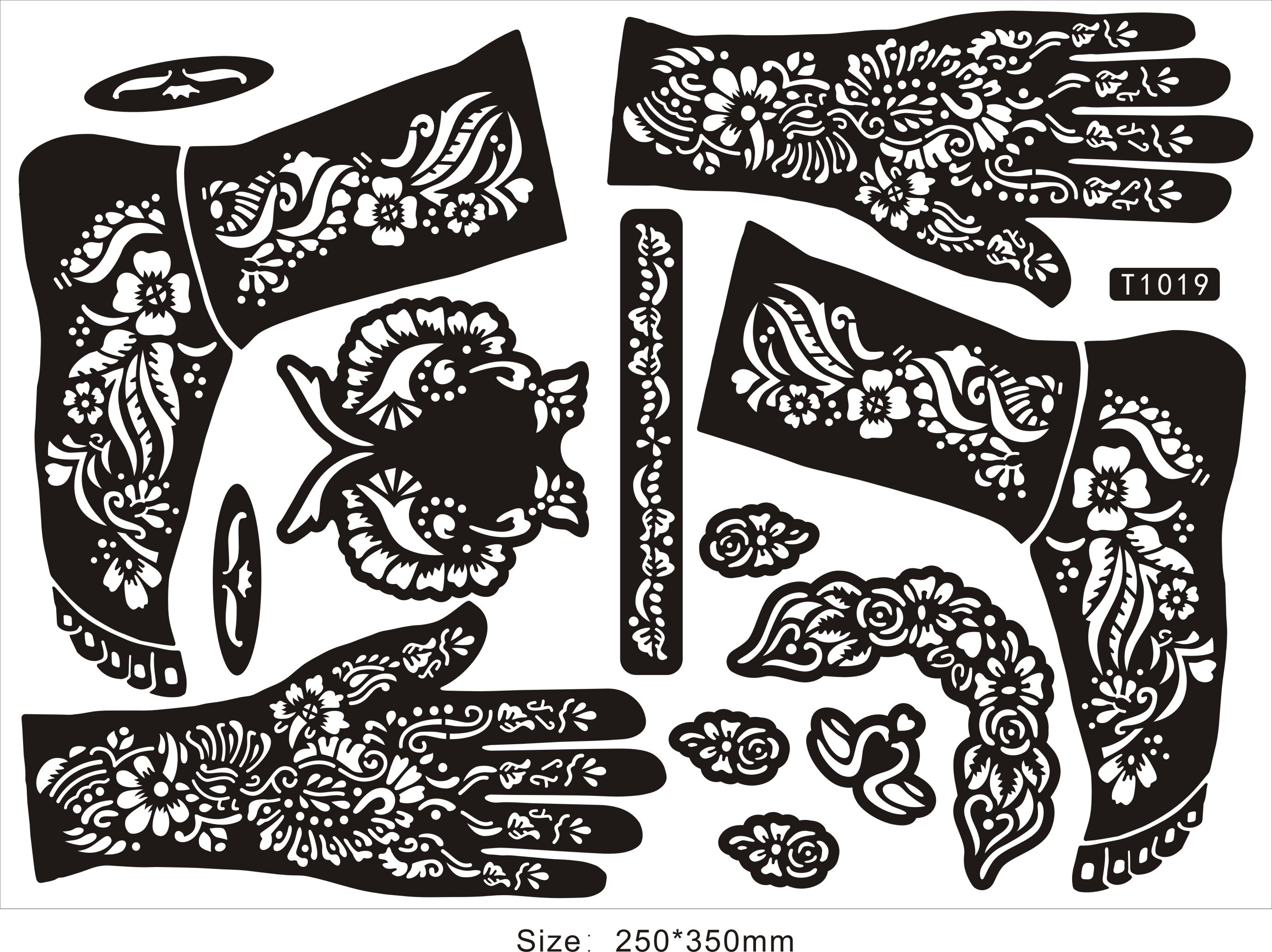 1pc KD22 plantilla para tatuajes manos/plantillas de tatuajes de Henna para pintar mehndi cuerpo pintura Kit de suministros: T1019