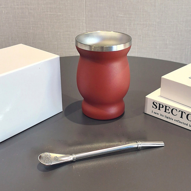 1 Set Yerba Mate Cup 304 Roestvrij Staal Dubbelwandige 8 Oz Yerba Mate Kalebas Cup Met Stro Lepel En Reinigingsborstel theewaar Sets