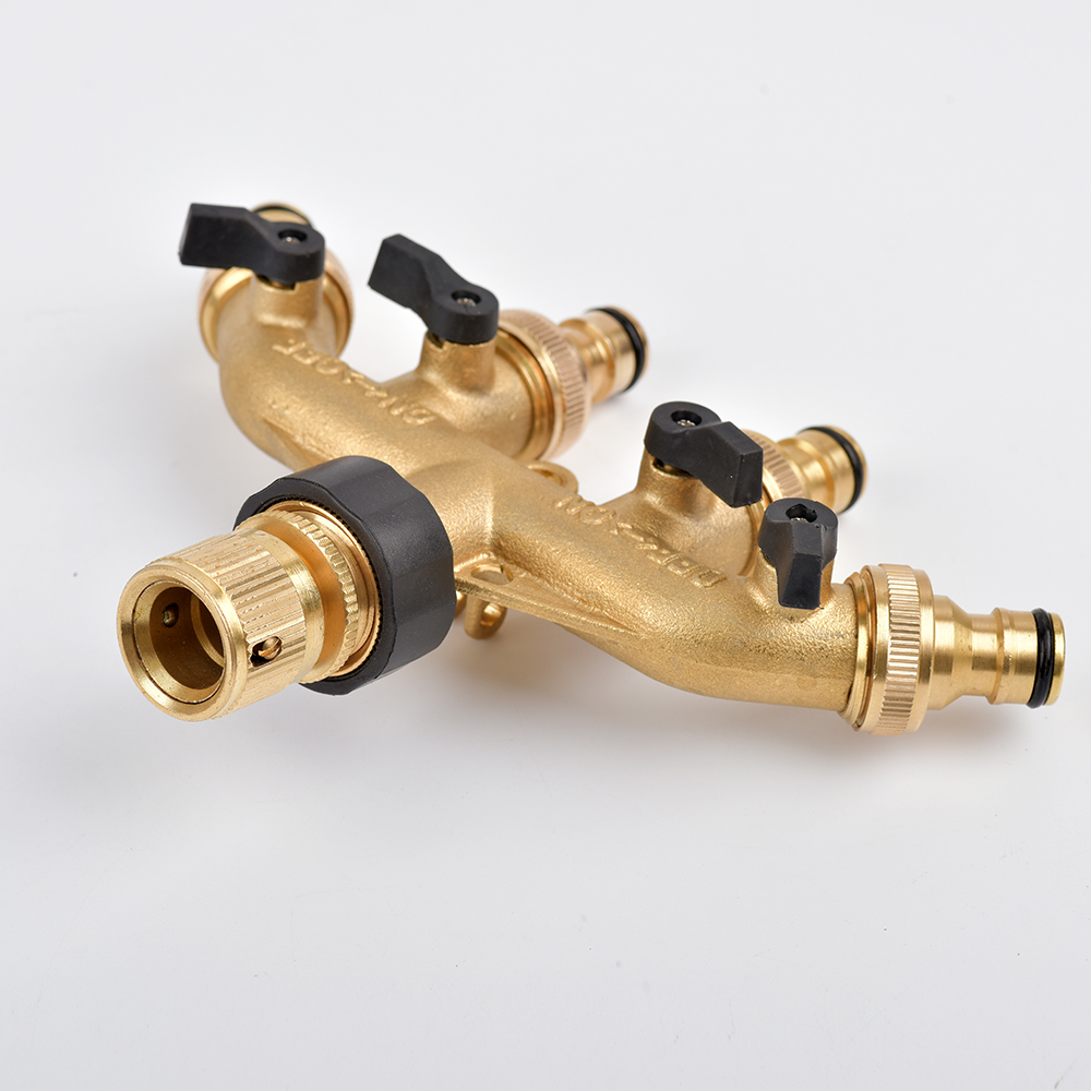 4 Way Brass Garden Hose Splitter Y-Type Watering Tap Connector Distributor For Outdoor Tap and Faucet Garden