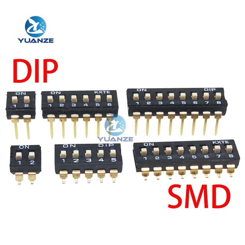 10pcs/lot Slide Type SMT SMD Dip Switch, 2.54mm Pitch 2 Row 4 Pin 2 Position / 8 pin 4 Position / 16 pin 8 Position
