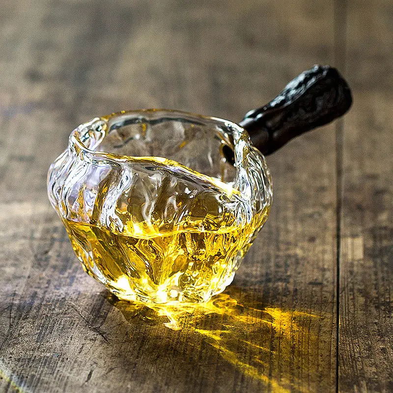 Decantador de jarra para servir té de vidrio, mango de madera, jarra de té chino Gongfu Chahai, taza de té de vidrio, cafetera y leche