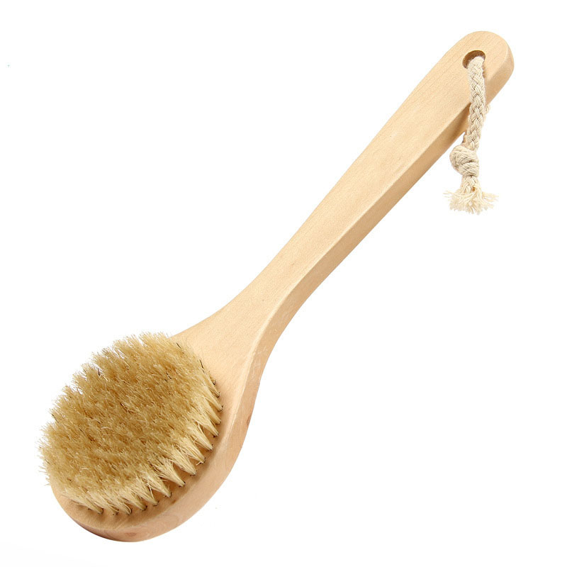 Round Shape Natural Boar Bristle Wooden Brush Middle Long Handle Wooden Detox Wooden Handle Body
