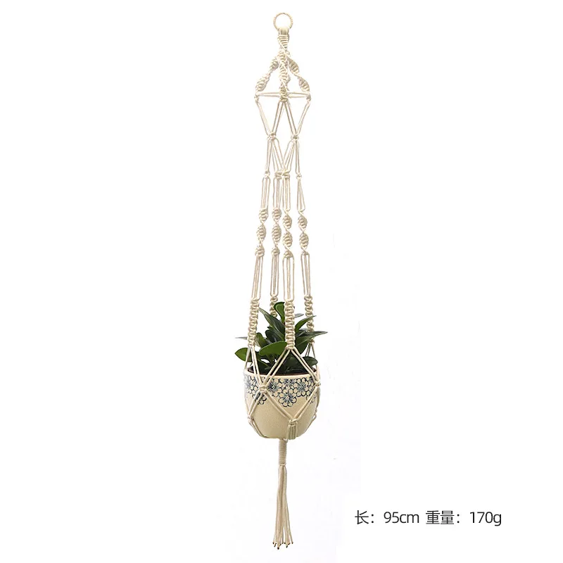 Panier suspendu pour plantes vertes de jardinage, corde en coton, Pot de fleur, macramé fait à la main, support mural de poche, style Boho, décoration de maison pour cour: Rouge