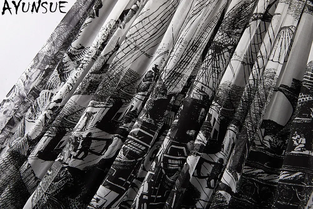 95%  ægte silke nederdele til kvinder med mulberry sommerfarvet blækmaling nederdel a-linje slanke nederdele dametøj dametøj