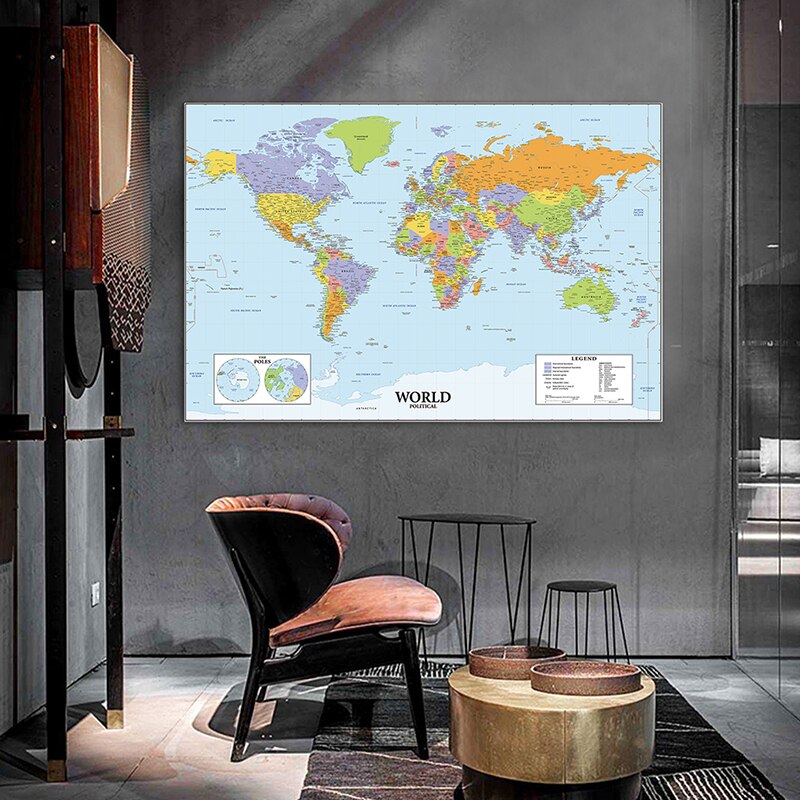 120*80cm The World Political Map Non-woven Canvas Painting Decorative Poster and Prints School Supplies Room Home Decoration