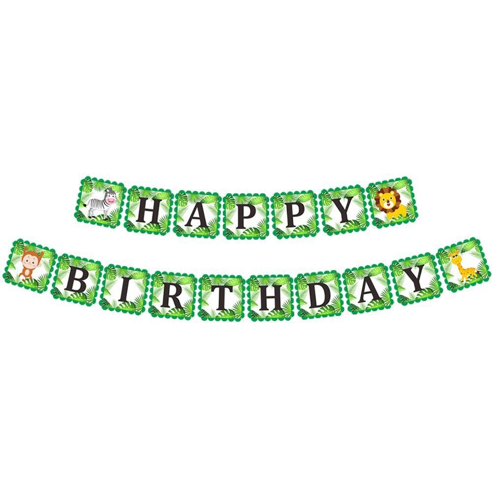 Cute Happy Birthday Banner Animal Dinosaur Giraffe Cow Pig Banner Garland Balloon for Boy Girls Kids Birthday Party Decoration