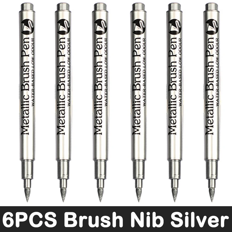 3/6 stuks metallic penseelmarkers in goud- en zilverkleur, permanente markers voor manga-knutselwerkjes en schoolbenodigdheden.: Legergroen