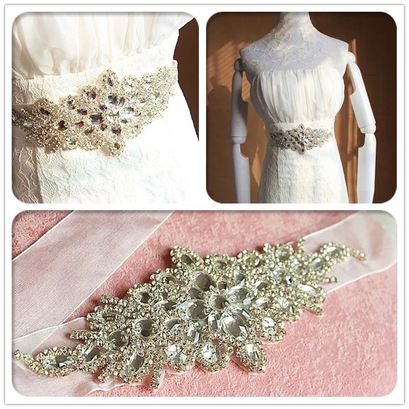 AYiCuthia Kristall Hochzeit Zubehör Satin- Hochzeit Kleid Gürtel Braut Band Bund Schärpe Gürtel für Abend Prom Dresse Y1: Weiß Organza