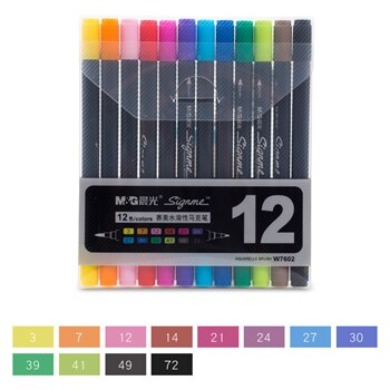 M & g 12/18/24/36/48 farver dual-tip akvarel kunst markører kunst til tegning pensel markør pen sæt farve skitse farvede penne: 12 farver