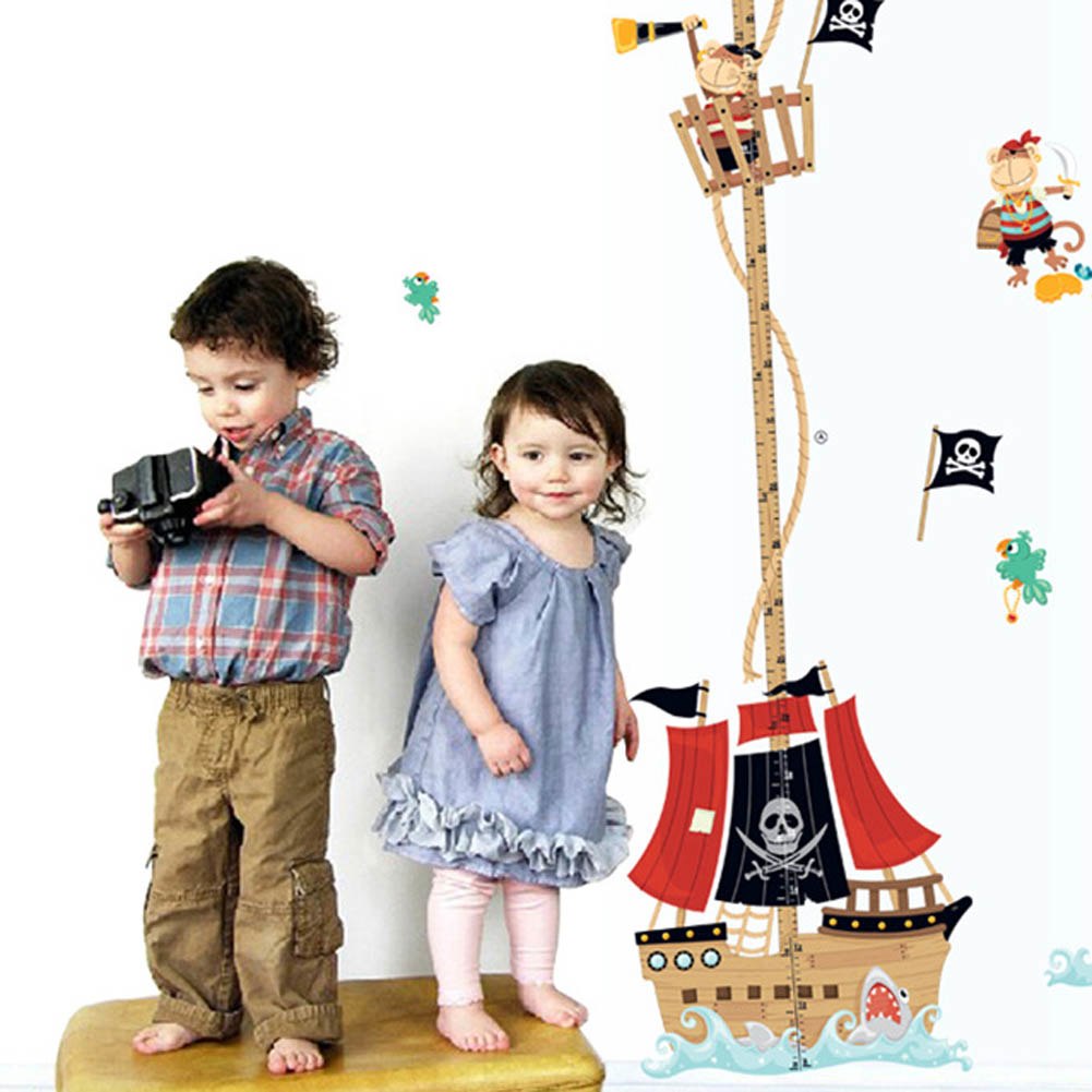 Cartoon Pirate Ship Height Ruler Wall Stickers For Kids Rooms Boys Growth Chart Removable Vinyl