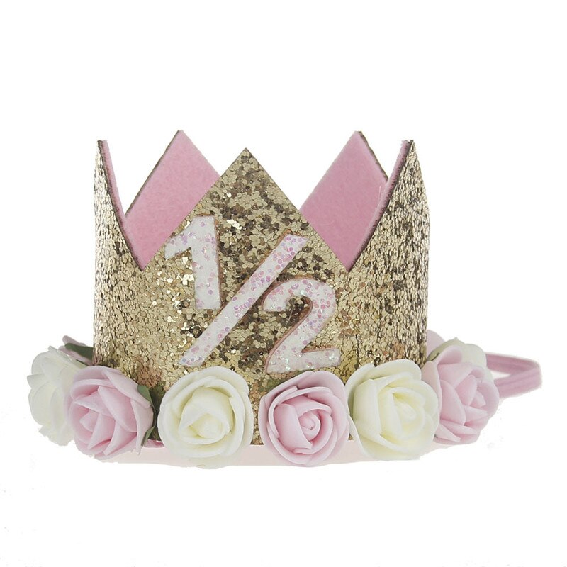 Kunstig delikat mini filt glitter krone med blomster pandebånd til fødselsdagsfest diy tøj hår dekorative tilbehør