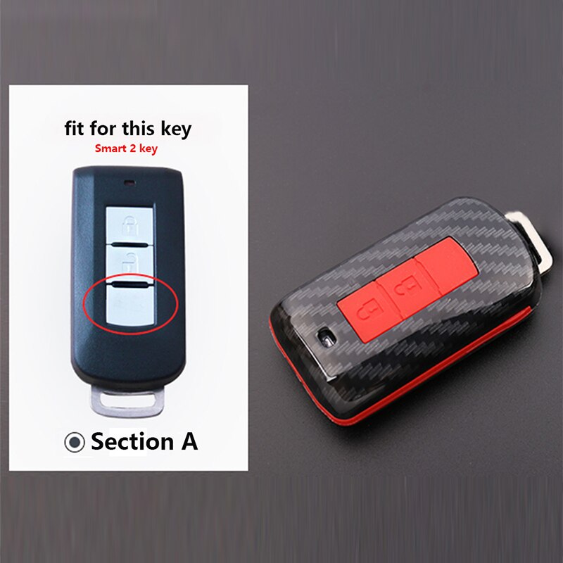Carcasa para llave de coche con de fibra de carbono ABS para Mitsubishi Outlander Lancer 10 Pajero Sport EX ASX RVR Colt Grandis L200 Smart
