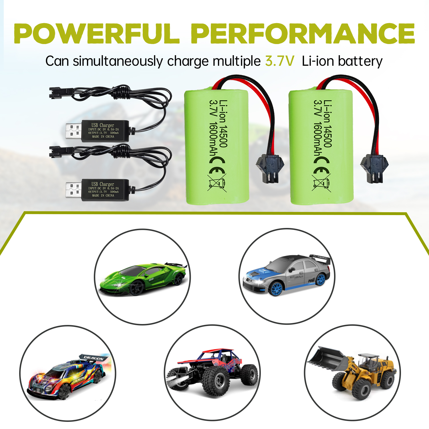 3.7V 1600mAh Li-ion Battery SM-2P Plug with USB Charging Cable for 9962 8837 RC Toy Car,Engineering Vehicle,Truck Backup Battery