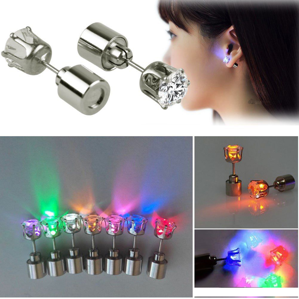 1 Pc Licht hoch LED Ohrringe Nieten Blinkt Blinkt Edelstahl Ohrringe Bolzen tanzen Party Zubehör Liefert