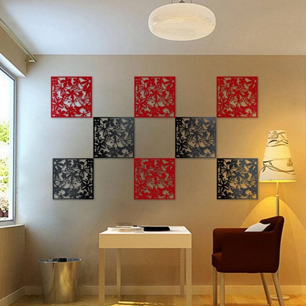 4x Bird Flower Wall Sticker Hanging Screen Panel Room Divider: Red