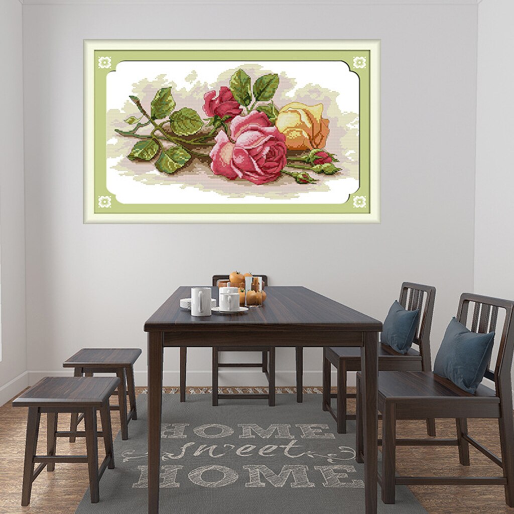 Counted Cross Stitch Kits - Blank 14CT Fabric with Rose Pattern Colors Chart