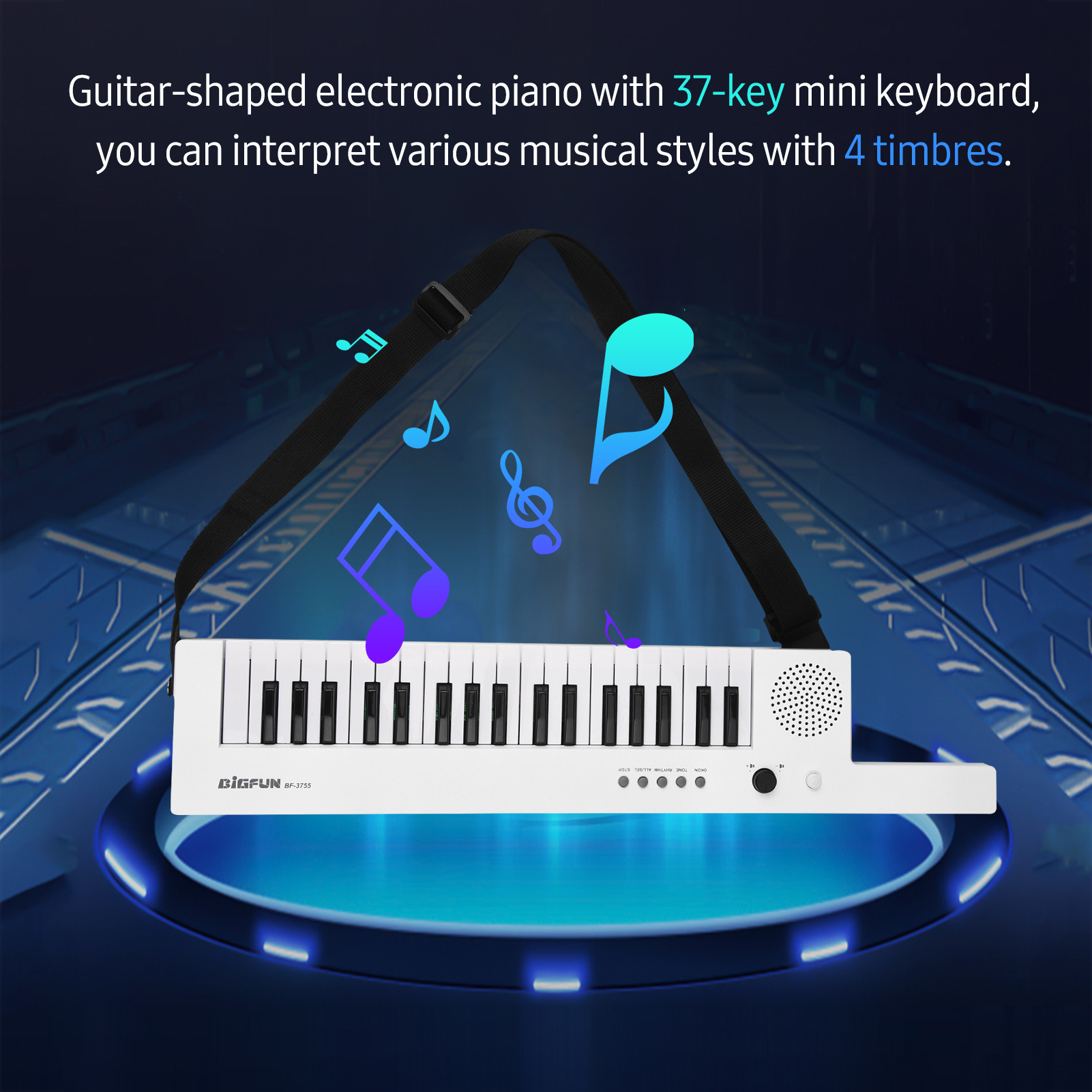 37-Key Electronic Keyboard Piano Guitar-Shaped Children&#39;s Piano with Shoulder Strap Mini Microphone Audio &amp; Headphone Jack