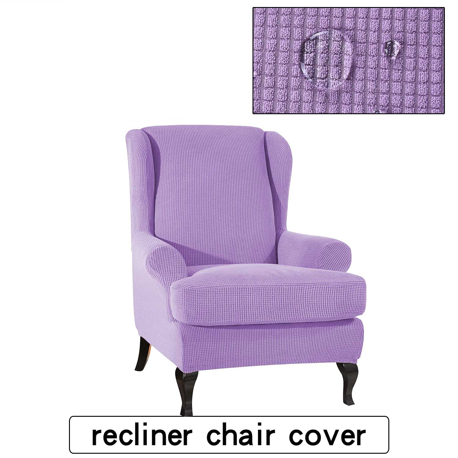 Vattentät all-inclusive elastisk fåtölj wingback soffa rygg stolsöverdrag fritidspall överdrag rutiga ränder skydd överdrag: Ljuslila