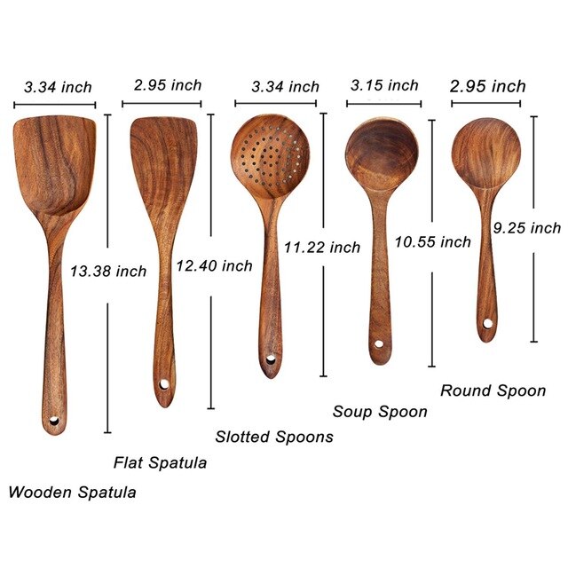 Thailandia Teak Legno naturale Stoviglie Cucchiaio Mestolo Turner Lungo Colino per riso Zuppa Skimmer Cucchiai da cucina Scoop Set di utensili da cucina: Cioccolato