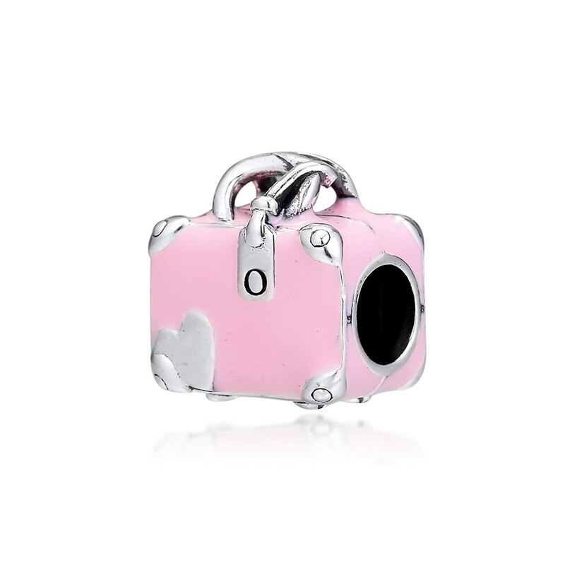 Pink SUITCASE CHARM Love Travel Fits European Silver Bracelets Woman DIY 925 Silver Beads For Jewelry Making