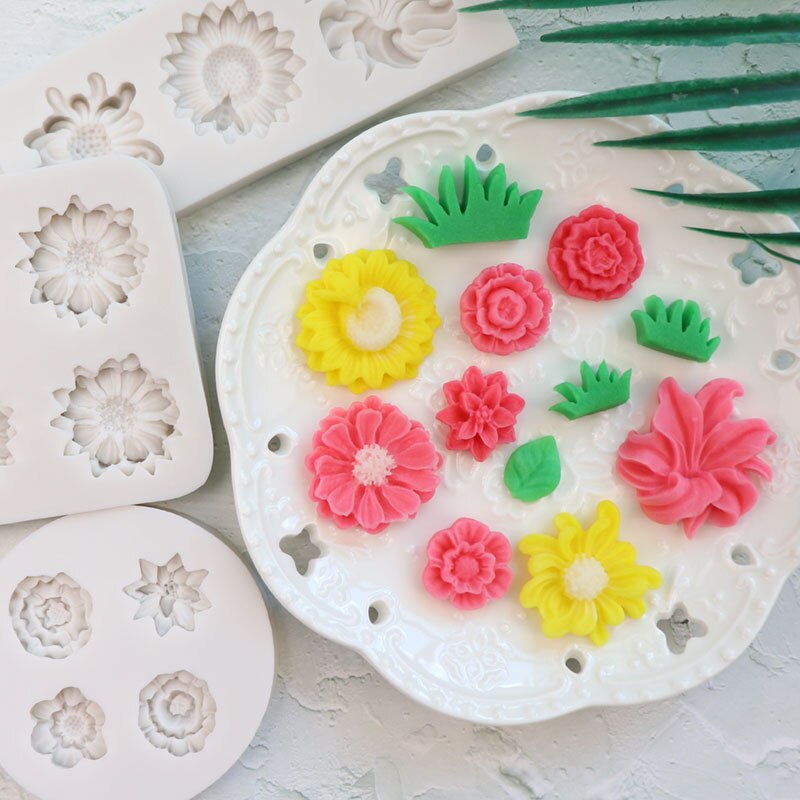 Sunflower Rose Flowers Shape Silicone Mold Cake Border Chocolate Sugar Craft Polymer Clay Crafts 3D Mould DIY Decoration Tools