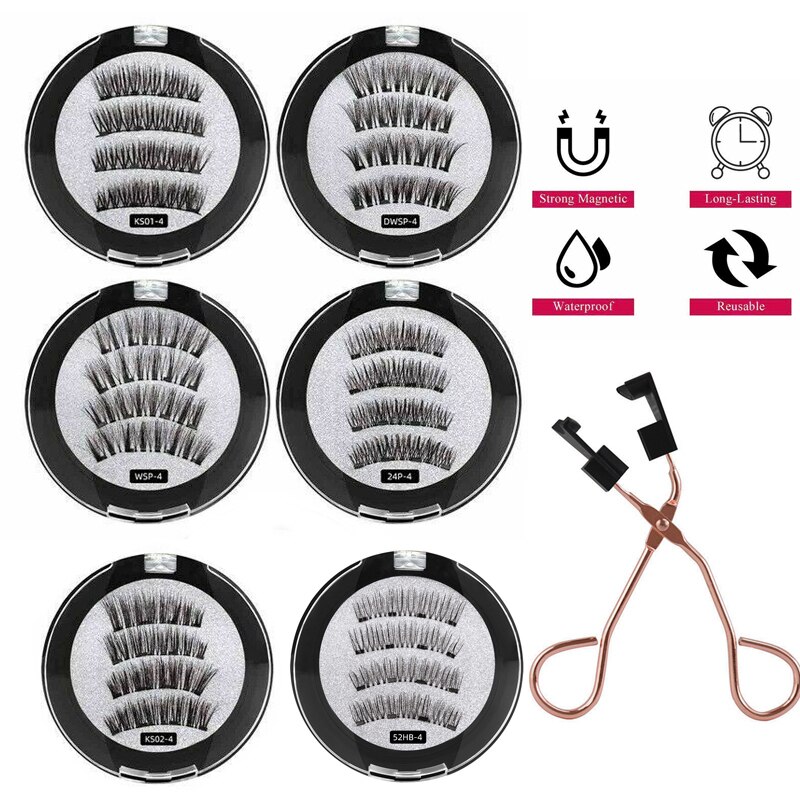 Shozy – faux cils magnétiques 3D avec 3 aimants, faits à la main, naturels, avec boîte