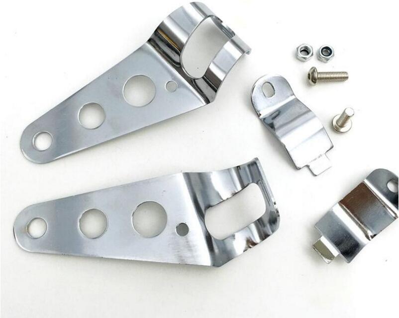 Partol 31-51mm Motorcycle Motorbike Headlight Mounting Bracket Black/silver Head Lamp Holder Fork Chopper Bobber Cafe Racer