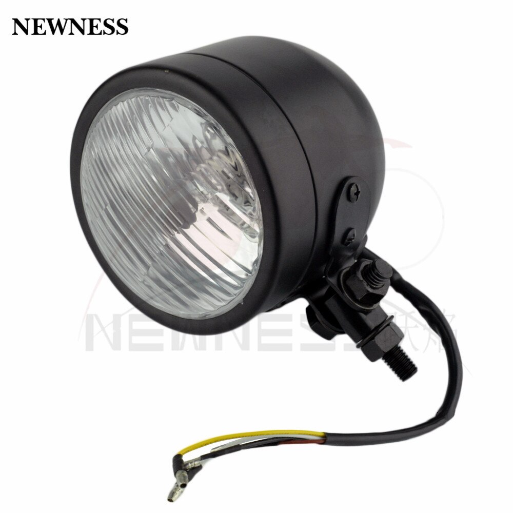 Motocicleta redondo faro lámpara Dual 4 "lente soporte Base negro cromo amarillo claro Café Racer: Single Black Light