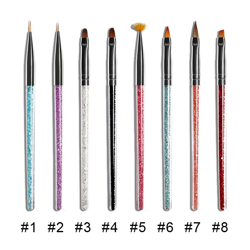 Pincel para delinear uñas, Pinceles para pintar uñas, con diamantes de imitación, nailon, mango acrílico, herramienta de diseños DIY, 1 unidad