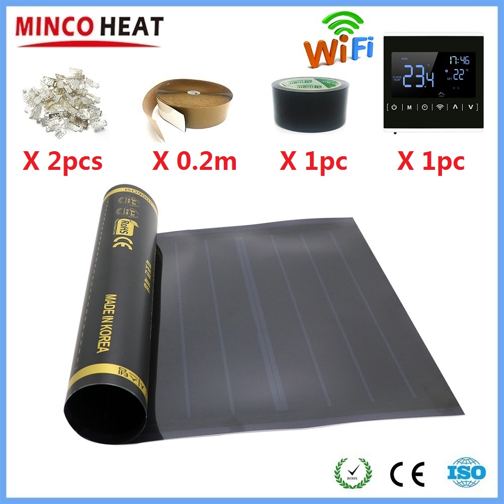 50cmX2m Graphene PTC Heating Film Kits Infrared Electric Warm Floor Mat With WiFi Thermostat Temperature Controller Selection: MH1823D-B-WIFI Sets