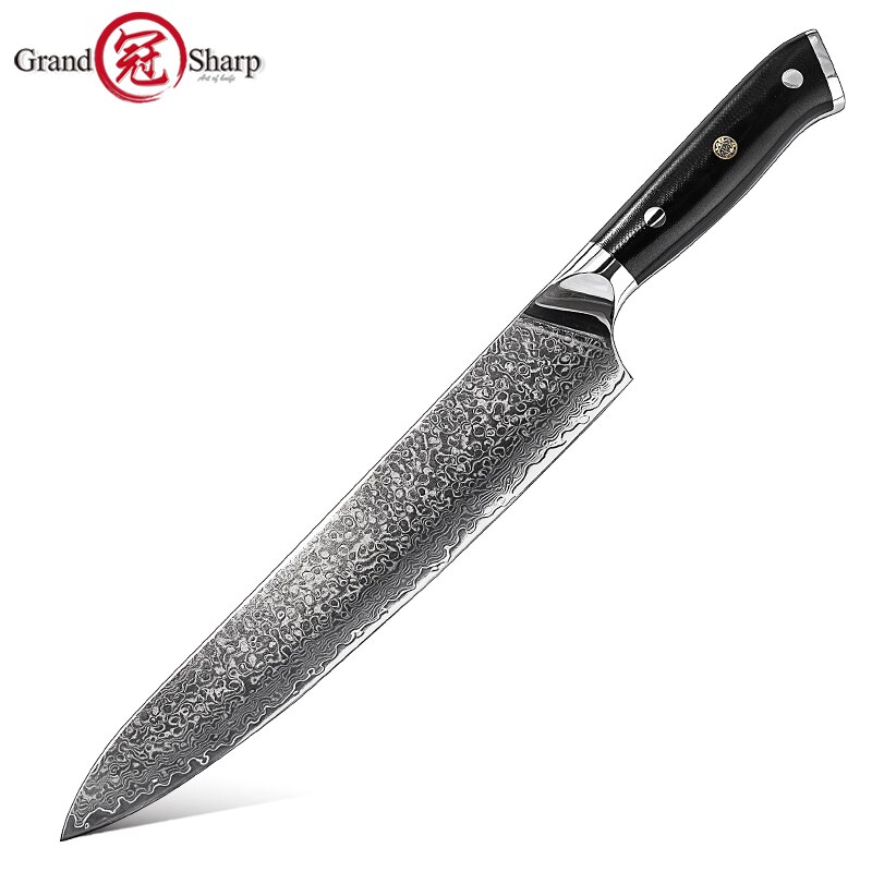 Grandsharp Damascus Knife Set 67 Layers vg10 Japanese Damascus Steel Chef Cleaver Boning Kiritsuke Santoku Kitchen Knives: 9.5 inch chef knife
