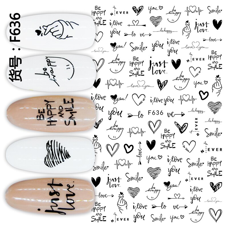 Autocollants 3D auto-adhésifs pour Nail Art, lettres d'amour pour mariage, motif de flèche pour sourire heureux et romantique, pour manucure, 1 pièce