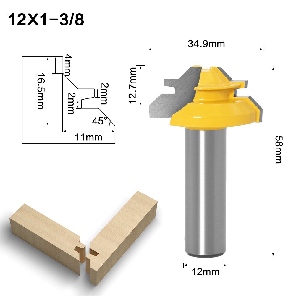 6 To1/2inch Shank 45 Degree Lock Miter Router Bit Woodworking Tenon Milling Cutter Tool Drilling Milling for Wood Carbide Alloy: 1-12mm