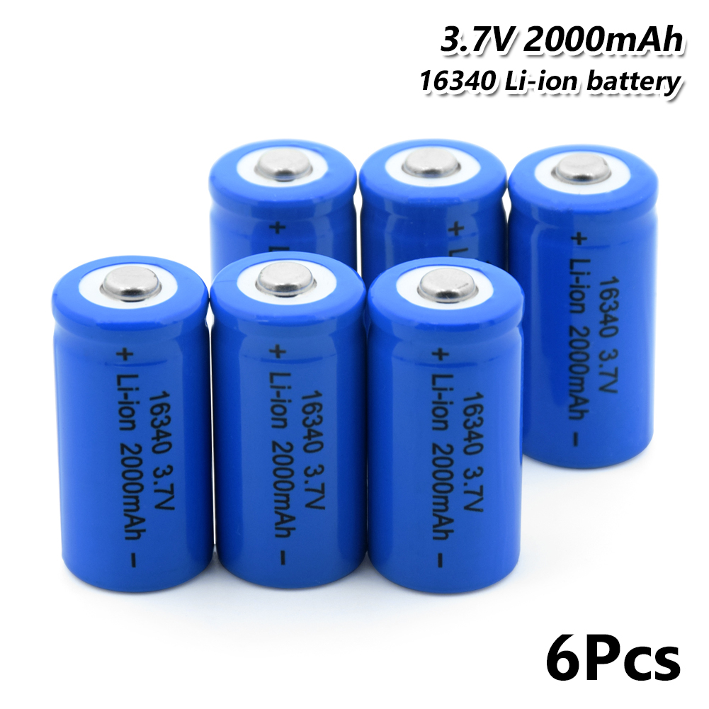 16340 Battery 2000mAh 3.7V Rechargeable li-ion Lipo Li-Po Lithium Cell For Torch Electric Car Toy 2Pcs Torch 16340 Battery: 6 Pcs