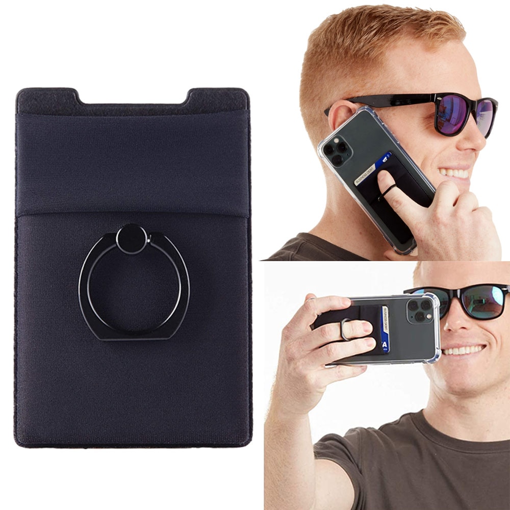 3-en-1 adhésif autocollant téléphone dos cartes Spandex anneau portefeuille téléphone portable porte-carte d'identité poignée de doigt béquille double poche #50