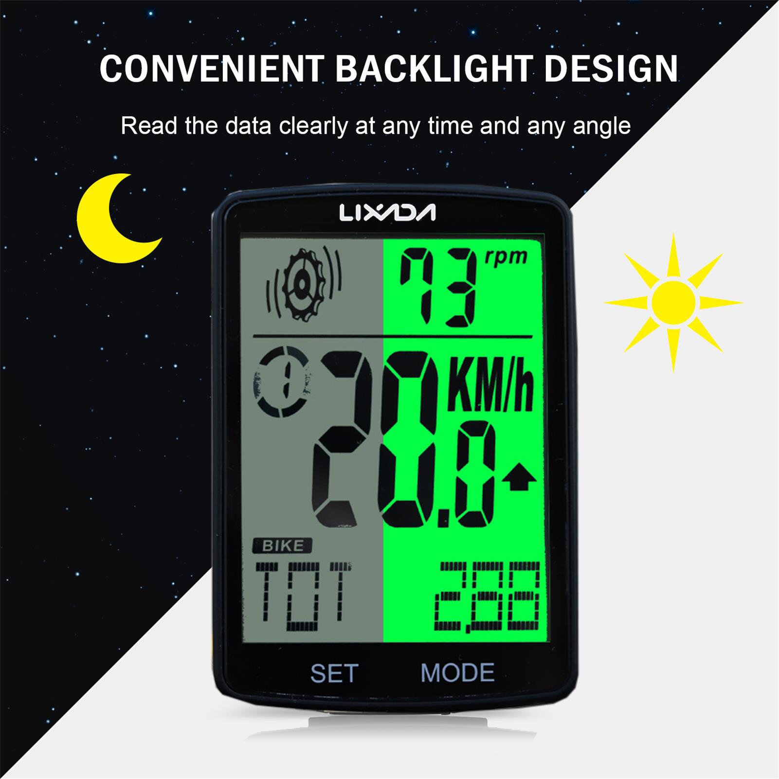 LIXADA 3 in 1 Wireless Bike Computer LCD Screen Bicycle Computer w/Heart Rate Sensor Mountain Cycling Bike Speedometer Odometer