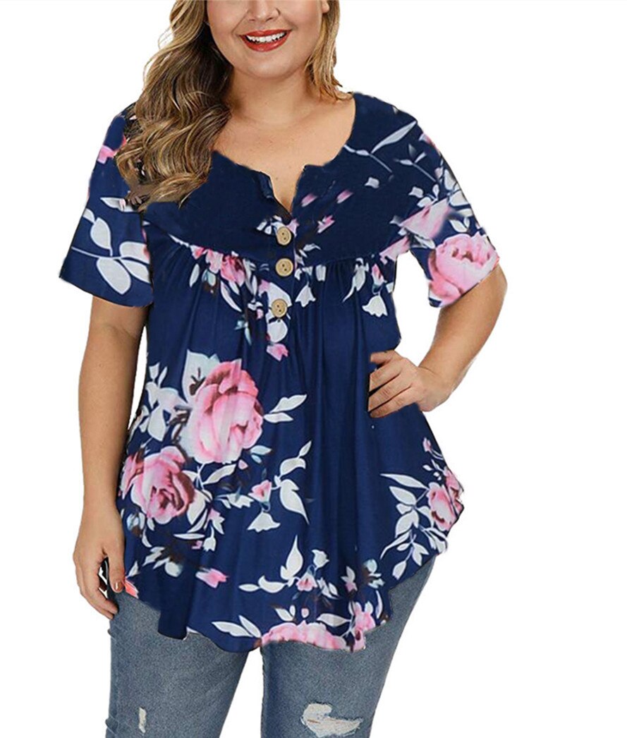 2022 Zomer Vrouw T-shirt Losse Vintage Korte Mouw Gedrukt Tshirts Vrouwelijke Vet Mm Plus Size Vrouwen Kleding Grote Maat Tops: Blauw / Xxl