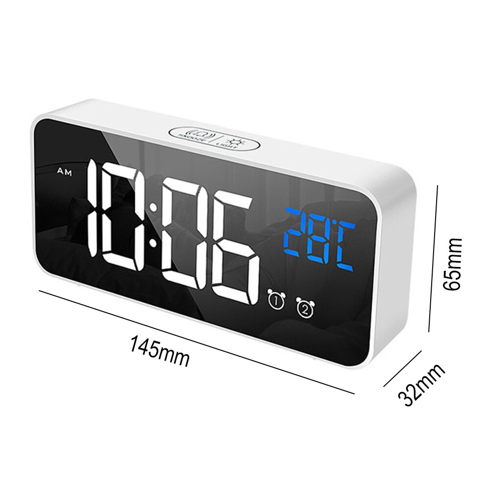 LED Music Alarm Clock Digital Clock 2 Alarms Voice Control Snooze Temperature Display Digital with USB Cable часы настенные: White