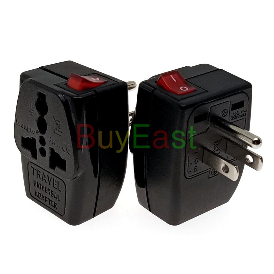 2 IN 1 - US Canada Thailand Electrical Plug Adapter AC100~250V 10A With On/Off Main LED Switch