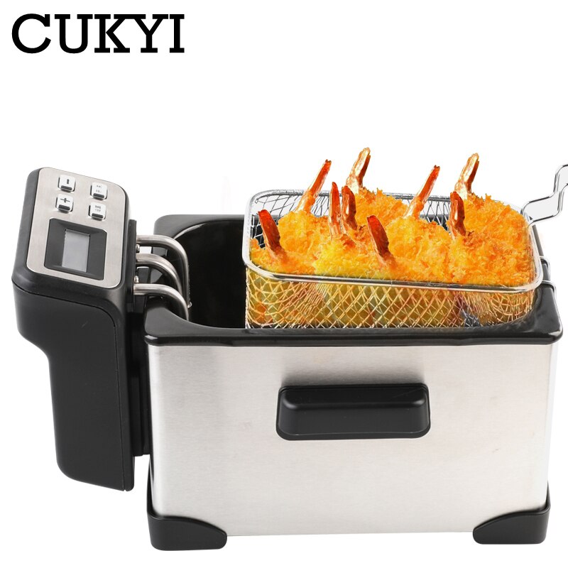 2.5L Commercial Stainless Steel Electric Fryer Intelligent Thermostat Smokeless Electronic Frying Machine Fried Chicken Cutlets