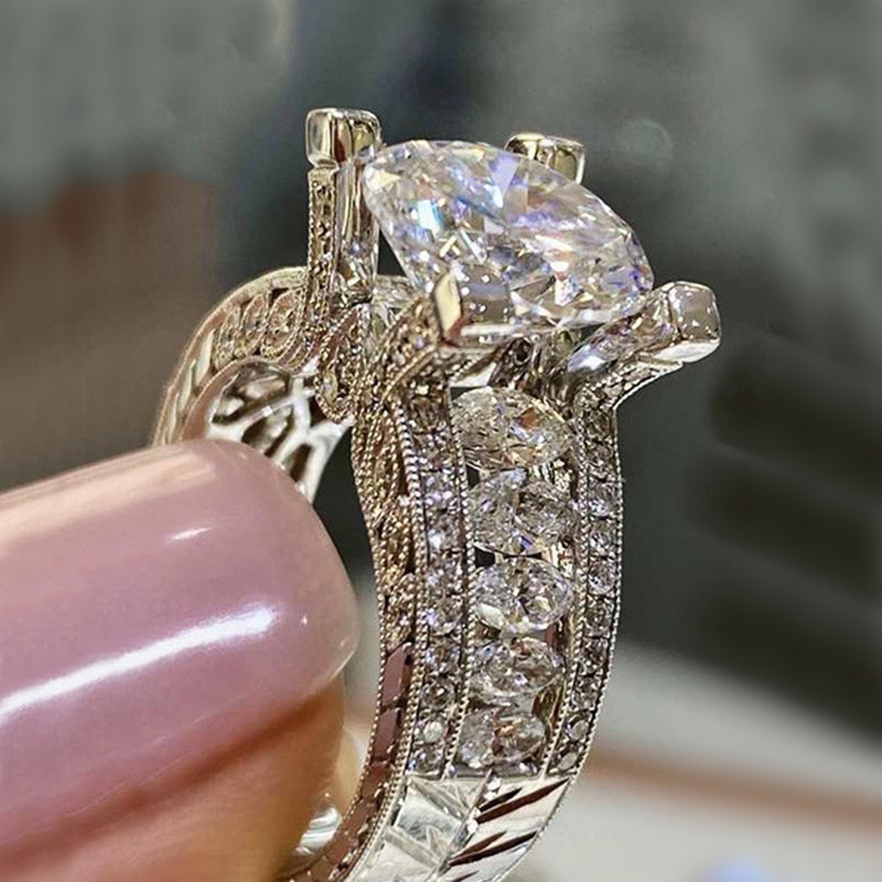 Huitan-anillo de compromiso con Circonia cúbica para mujer, sortija de compromiso con clásico, redonda, 10mm, de lujo, para boda: 10